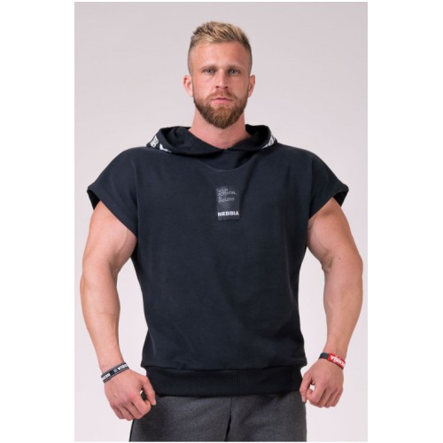 Nebbia Мъжка тениска с качулка NO LIMITS Rag top with a hoodie 175 - Black